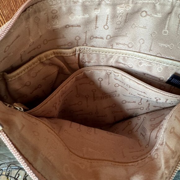 Fossil Light Tan Leather Shoulder Bag Top Zip Maddox 1 inch Adjustable Strap - Picture 16 of 16